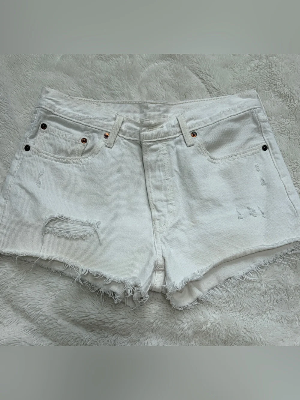Levi's White Distressed Denim Cutoff Shorts